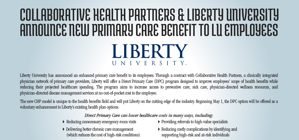 Collaborative Health Partners & Liberty University Announce New Primary Care Benefit to LU Employees