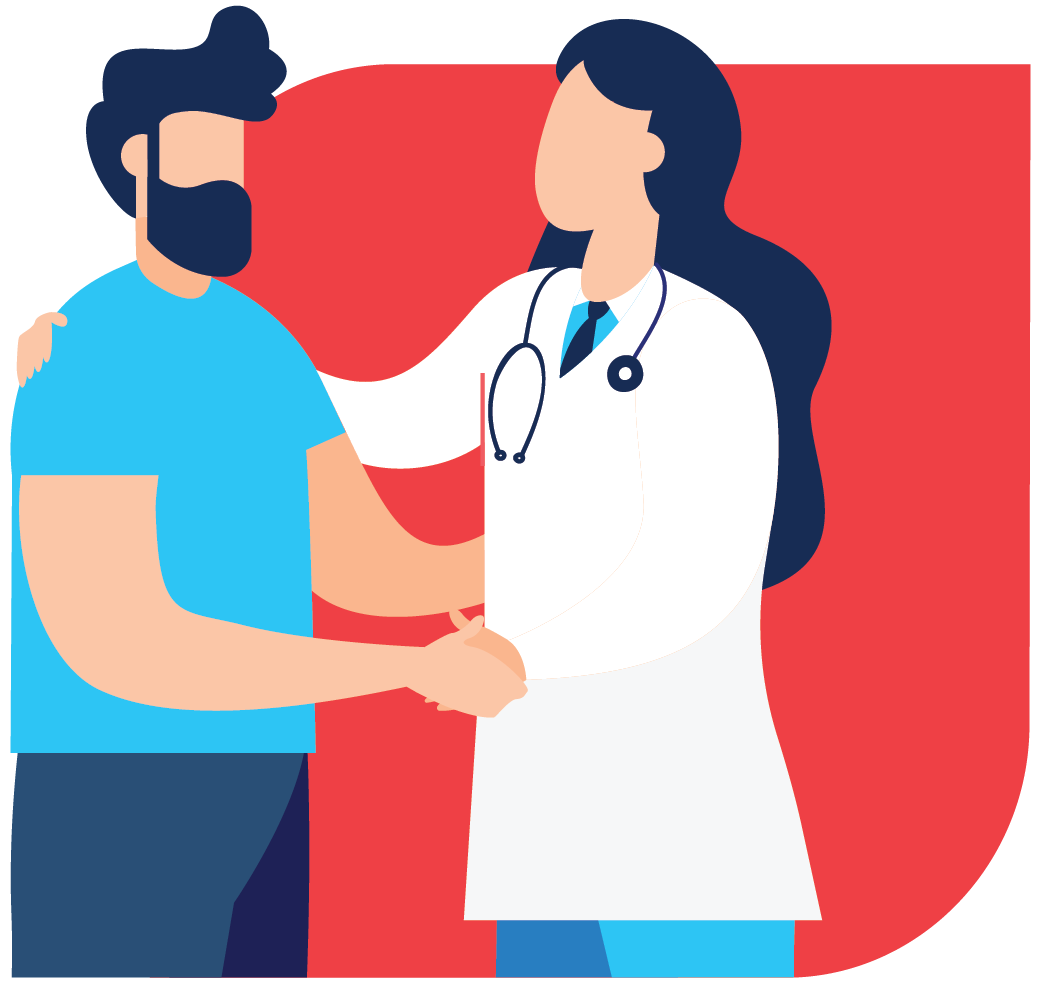 cartoon graphic of cvfp medical group primary care physician taking care of patient